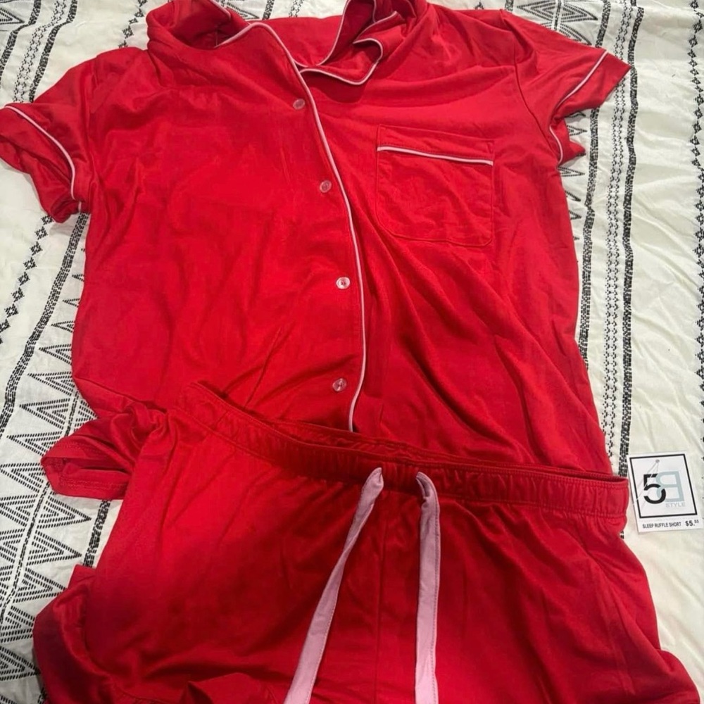 Red Button-Up Pajama Set